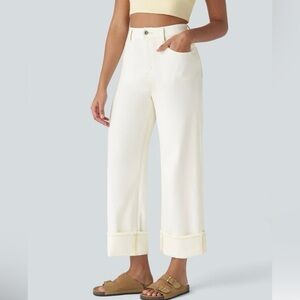 Halara Flex™ High Rolled Hem Wide Leg Washed Stretchy Knit Casual Jeans XS NWT